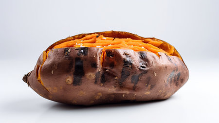 Baked sweet potato on white background, AI Generativeの素材
