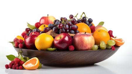 Our fresh fruit arrangement on a white background is a feast for the eyes and the tastebuds. AI Generativeの素材