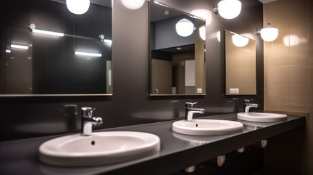 Modern sinks with mirror in public toilet. AI Generativeの素材