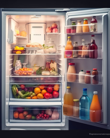 Refrigerator with different products, AI Generativeの素材
