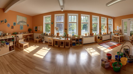 Interior of a montessori kindergarten, AI Generativeの素材