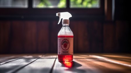 House cleaning product on wood table, free space, commercial photography. AI Generativeの素材
