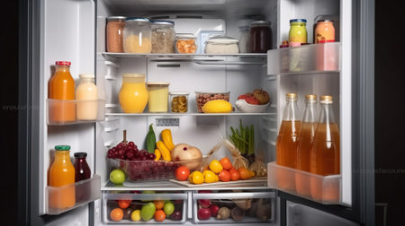 Refrigerator with different products, AI Generativeの素材