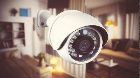 Security camera in home. Home security system concept. AI Generativeの素材