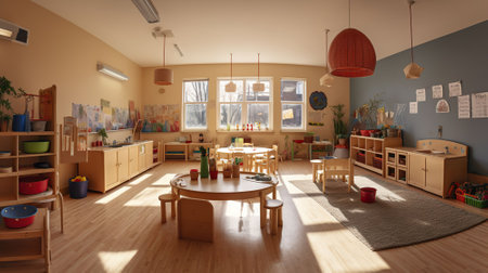 Montessori Kindergarten Preschool Classroom. AI Generativeの素材