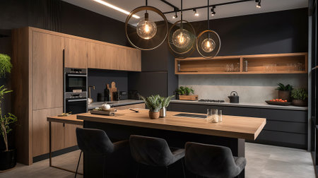 Stylish interior of modern kitchen. AI Generativeの素材