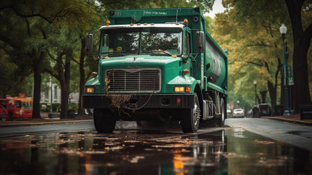 Garbage truck outdoor. AI Generativeの素材