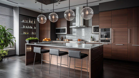 Stylish interior of modern kitchen. AI Generativeの素材