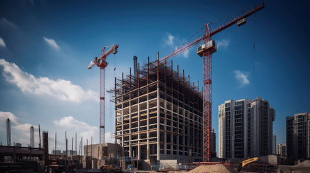 The Crane tower in construction site of a high-rise condominium, AI Generativeの素材