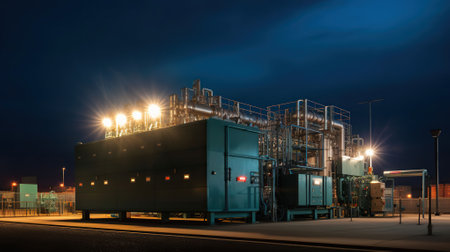 Gas turbine electrical power plant with in Twilight power for factory energy concept, Generative AIの素材