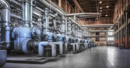 Thermal power plant piping and instrumentation, modern factory machinery. Generative AIの素材