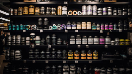Various products on shelves at store. AI Generativeの素材