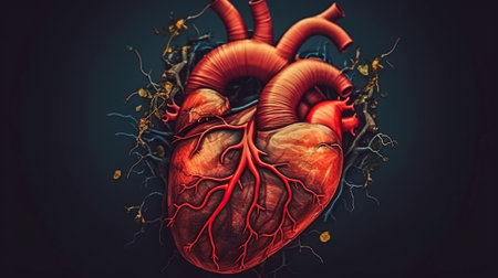 Human heart illustration, in the style of colorful realism, dark compositions, hyper-detailed illustrations, Generative AIの素材
