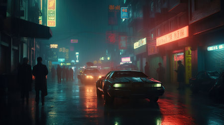 Blade Runner, A Masterpiece of Humanity, Identity, and Artificiality in a Futuristic Metropolis, Neon City Retro Modern Virtual Reality Sci Fi Futuristic. Generative AIの素材