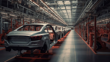 Car production factory inside. Generative AIの素材