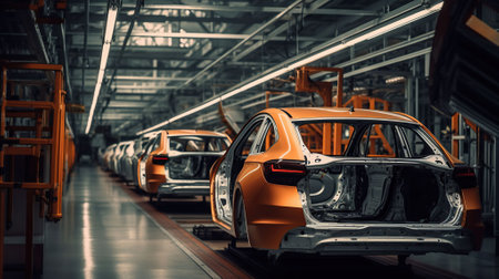Behind the Scenes, Exploring the Inner Workings of a Car Factory. Generative AIの素材