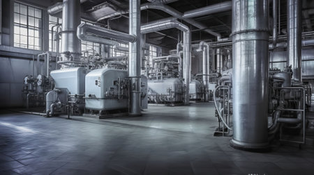 Thermal power plant piping and instrumentation, modern factory machinery. Generative AIの素材