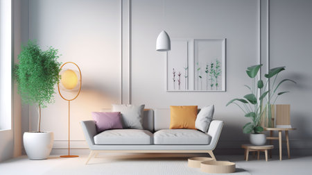 Colored minimalis living room design, simple fictional, sophisticated, product design, furniture design, white background. Generative AIの素材