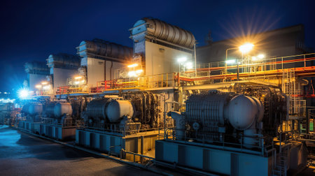 Gas turbine electrical power plant with in Twilight power for factory energy concept, Generative AIの素材