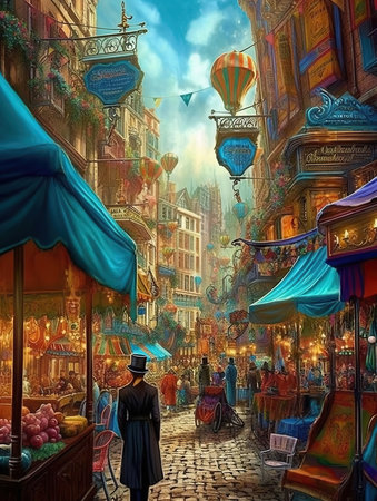Entering the last realms of pure imagination, amazing Bohemian Victorian Steampunk city. Generative AIの素材