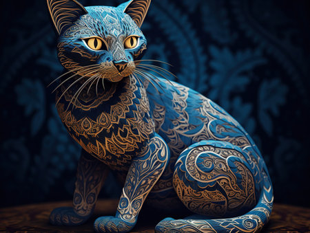Exotic cat made of cut paper and ornate patterns, deep shadows, intricate layers, Generative AIの素材