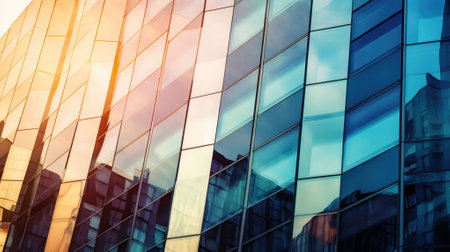 Modern building in the city with sunlight. Retro stylized colorful tonal filter effect. Sunlight, Generative AIの素材