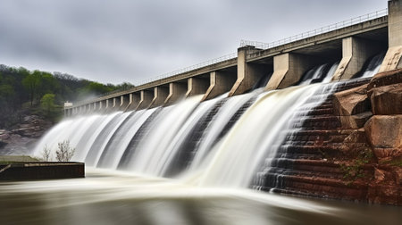 Water spilling over the dam, Generative AIの素材