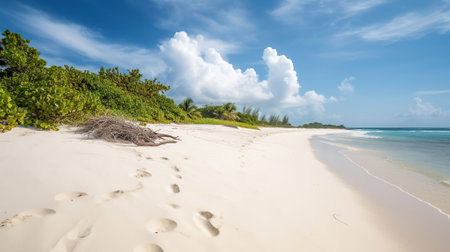 White sandy tropical beach and soft sunlight background. Generative AIの素材