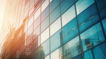 Modern building in the city with sunlight. Retro stylized colorful tonal filter effect. Sunlight, Generative AIの素材