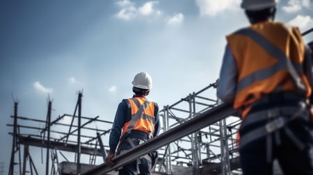 Engineer technician Looking Up and Analyzing an Unfinished Construction Project, Generative AIの素材