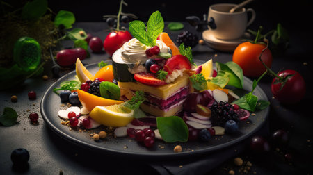 Food as Art, A Beautifully Composed Meal with an Appetizing Palette. Generative AIの素材