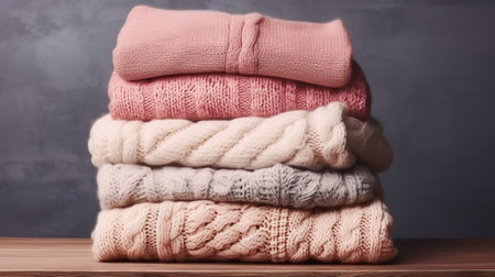 Fall winter season knitwear with grunged texture wall background. Generative AIの素材