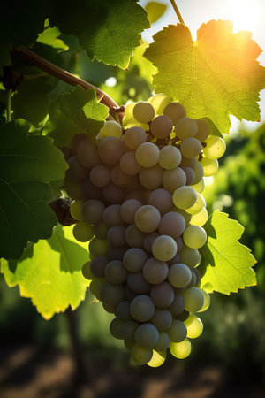 A Feast for the Eyes, Crystal Clear Grapes Dangling from Sunlit Vines, Generative AIの素材