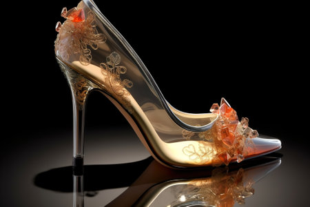 Noble and Luxurious, Crystal High-Heeled Shoes with Silk Decoration. Generative AIの素材