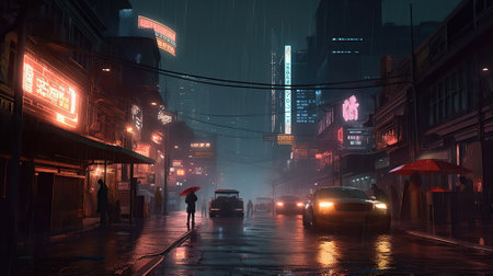 Electric Dreams and Human Desires, The Haunting World of Blade Runner, Neon City Retro Modern Virtual Reality Sci Fi Futuristic. Generative AIの素材