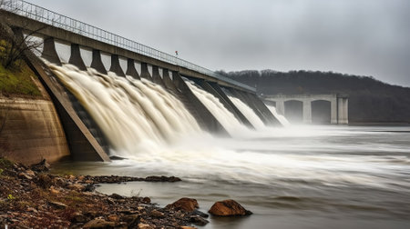 Water spilling over the dam, Generative AIの素材