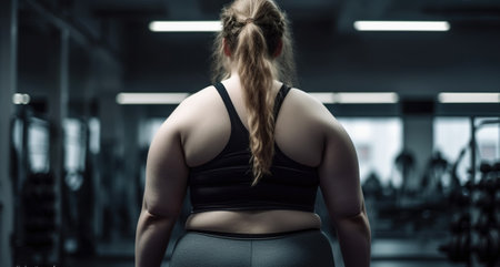 Overweight woman in a gym. Body positive concept. Generative AIの素材