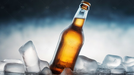 Embrace the Coolness of a Beer Bottle Nestled in Ice. Generative AIの素材