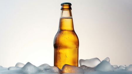 Experience the Unrivaled Coolness of a Beer Bottle Submerged in Ice. Generative AIの素材