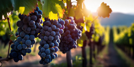 A Lush Display of Bountiful Grape Bunches on the Farmer's Plantation. Generative AIの素材