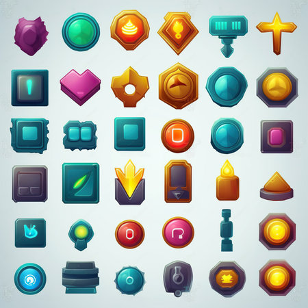A Comprehensive Game UI Assets Set for Gaming User Interface Icons. Generative AIの素材