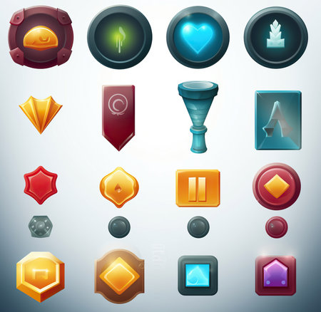 A Comprehensive Game UI Assets Set for Gaming User Interface Icons. Generative AIの素材