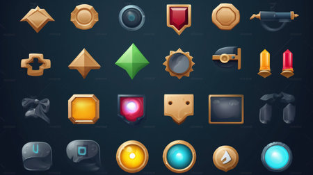 Game UI assets set. Gaming user interface icons collection. vector illustration. Generative AIの素材