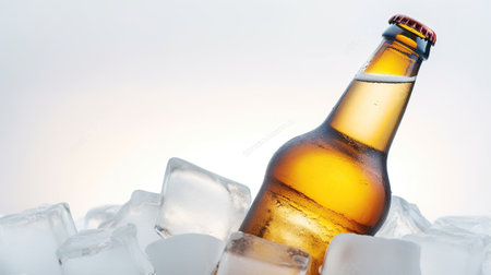 Experience the Unrivaled Coolness of a Beer Bottle Submerged in Ice. Generative AIの素材
