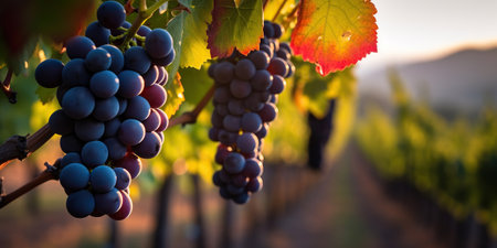 Bunches of grapes on a farmer's plantation. Generative AIの素材