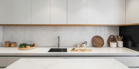 Examining the Alluring Aesthetics of a Bright Kitchen Room with White Wall. Generative AIの素材