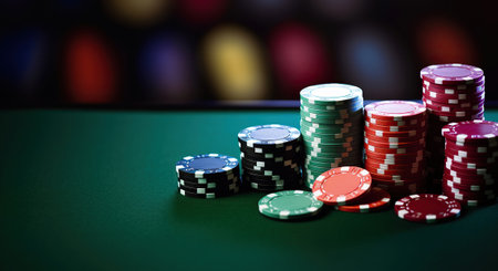 Luck in the Stack, Realistic Empty Casino Chips for Endless Gaming Excitement. Generative AIの素材