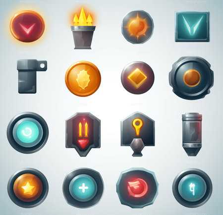 Game UI assets set. Gaming user interface icons collection. vector illustration. Generative AIの素材