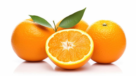 Group of slices, whole of fresh orange fruits isolated on white background, Generative AIの素材