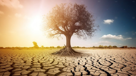 The Parched Earth, Understanding the Ravages of Drought, Global warming and climate change, Environmental problem. Generative AIの素材